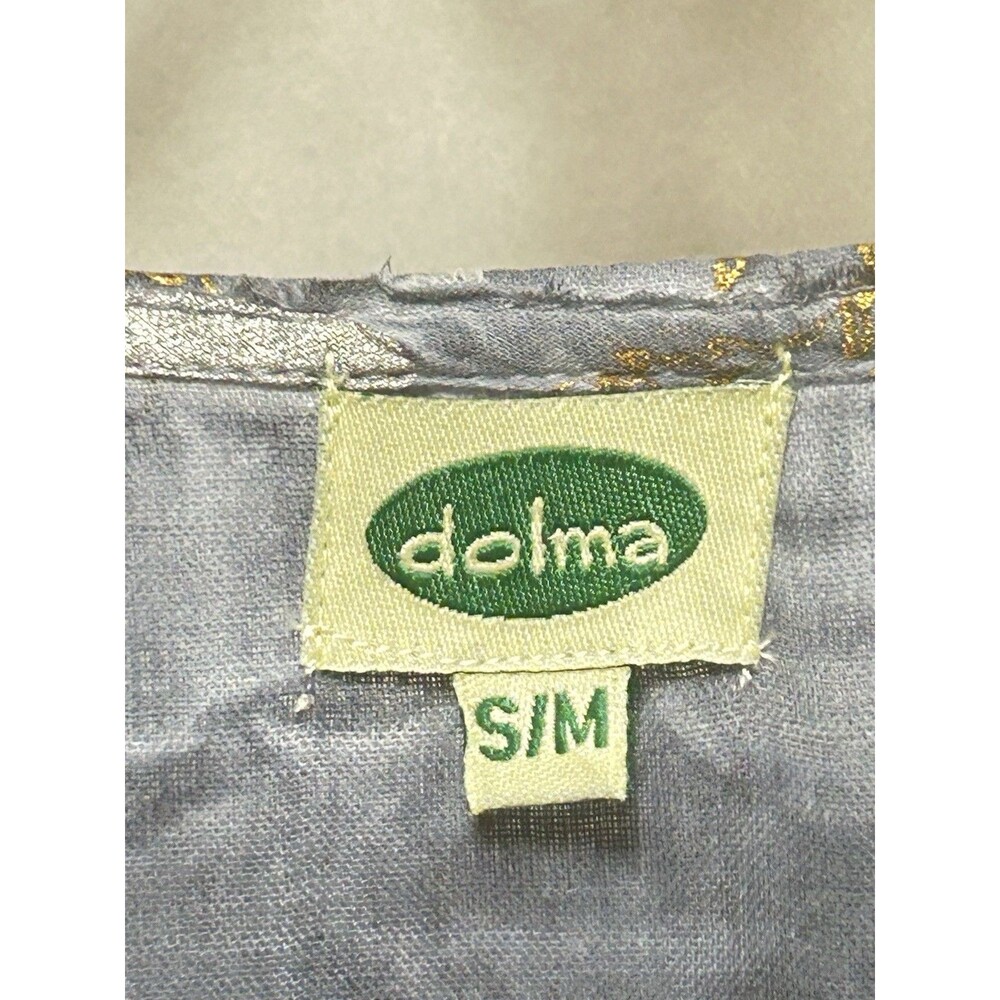 Dolma Womens S/M Blue Sleeveless Cotton Gold Outlined Dress - Picture 5 of 11